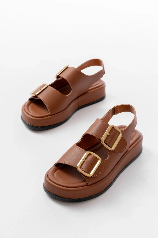 Bidebuvar 1187 Taba Dolgu Topuk Lastik Baretli  Kadın Sandalet