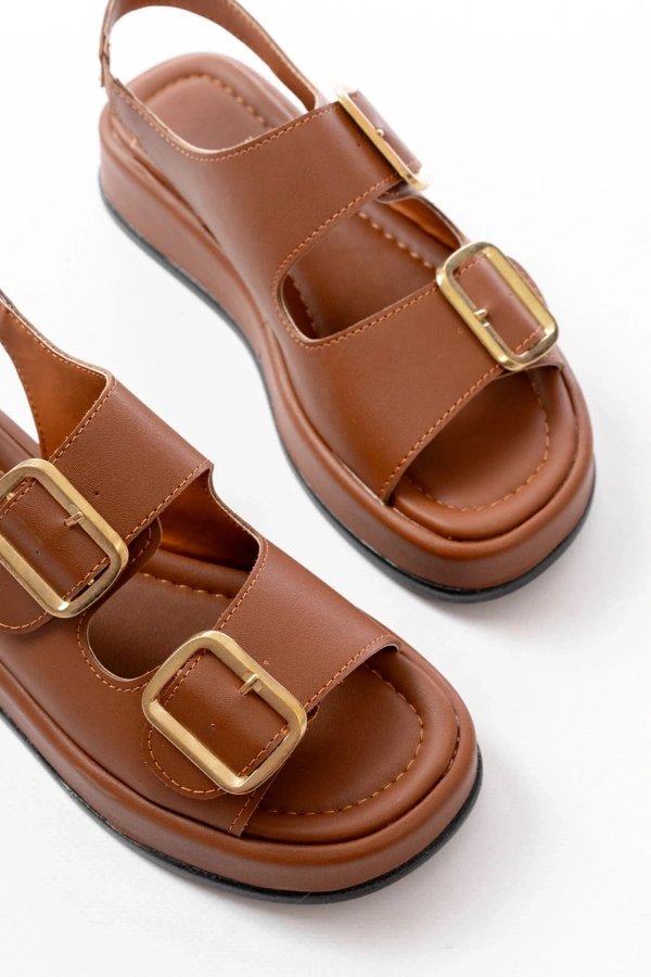 Bidebuvar 1187 Taba Dolgu Topuk Lastik Baretli  Kadın Sandalet