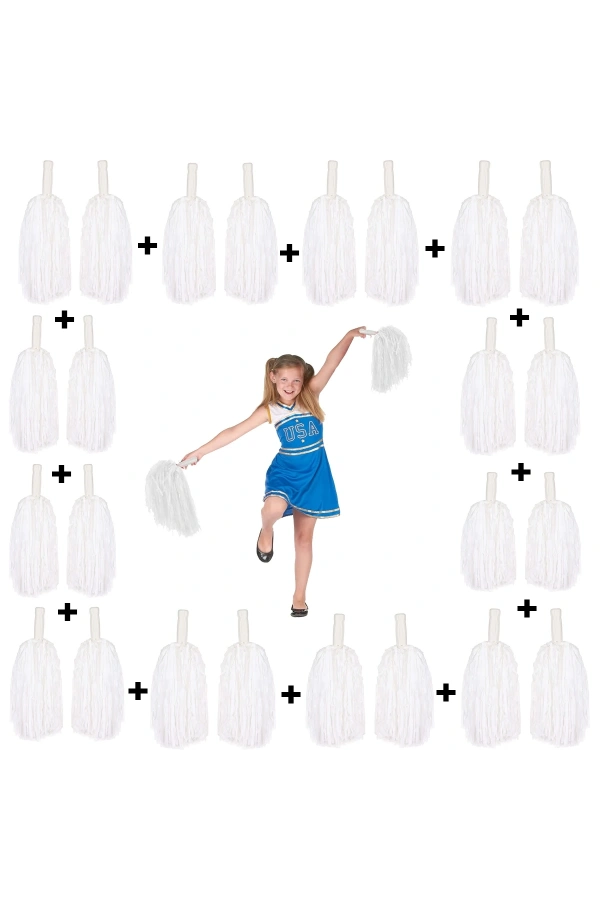 Bidebuvar 12 Çift Beyaz Gösteri Ponponu (24 Adet)