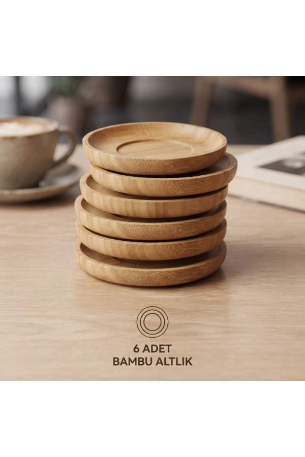 Bidebuvar 12 Parça Çay Seti - Bambu Bardak Altığı - Çift Cidarlı Cam - 150 ml