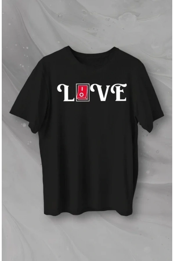 Bidebuvar 14 Şubat Sevgililer Günü Love Baskılı Oversize Bisiklet Yaka T-shirt - Siyah