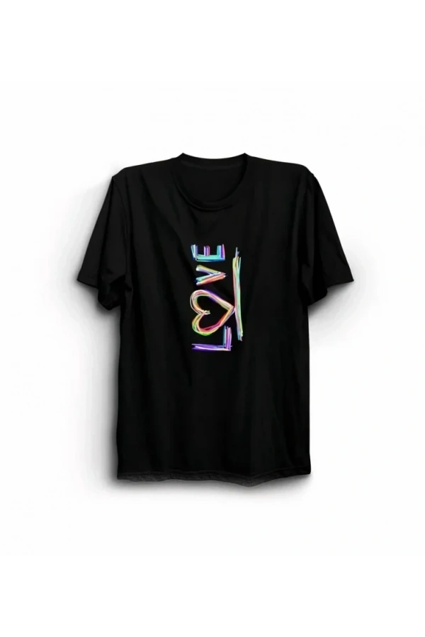 Bidebuvar 14 Şubat Sevgililer Günü Love Baskılı Oversize Bisiklet Yaka T-shirt - Siyah