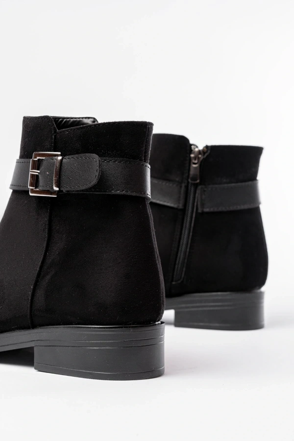 Bidebuvar 165-204/1 Siyah Süet Toka Aksesuarlı Fermuarlı Günlük Kadın Bot