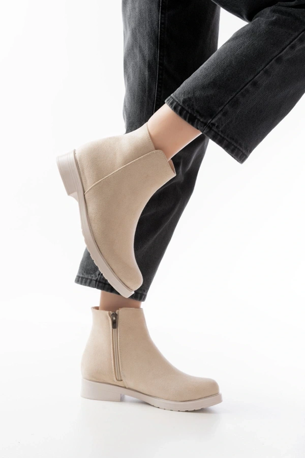 Bidebuvar 165-204 Bej Süet Fermuarlı Günlük Kadın Bot