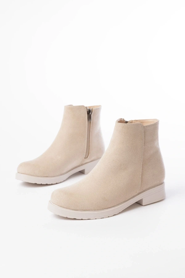 Bidebuvar 165-204 Bej Süet Fermuarlı Günlük Kadın Bot