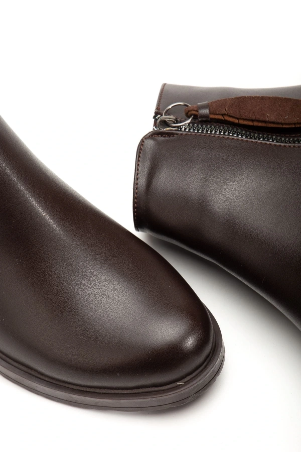 Bidebuvar 165-205 Kahve Yaprak Desenli Fermuarlı Günlük Kadın Bot