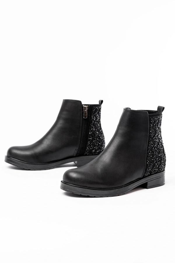 Bidebuvar 165-212 Siyah Taş Aksesuarlı Fermuarlı Günlük Kadın Bot