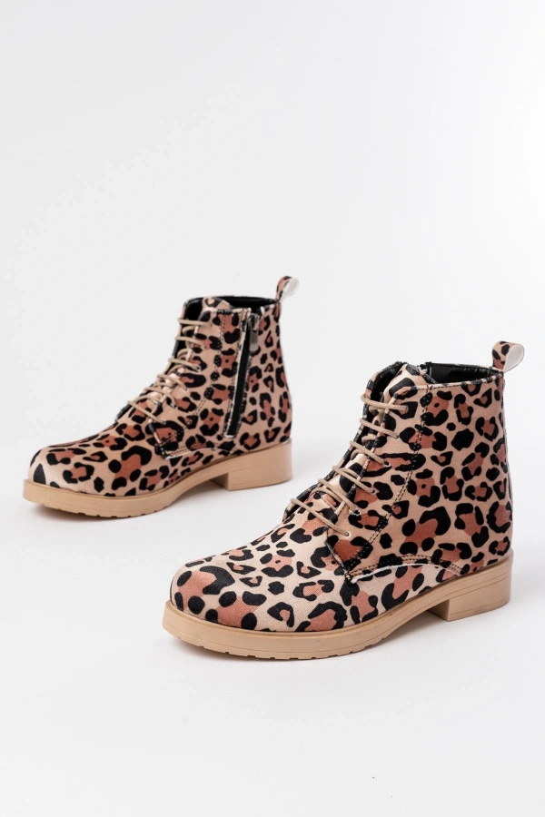 Bidebuvar 165-225 Leopar Bağcıklı Fermuarlı Günlük Kadın Bot