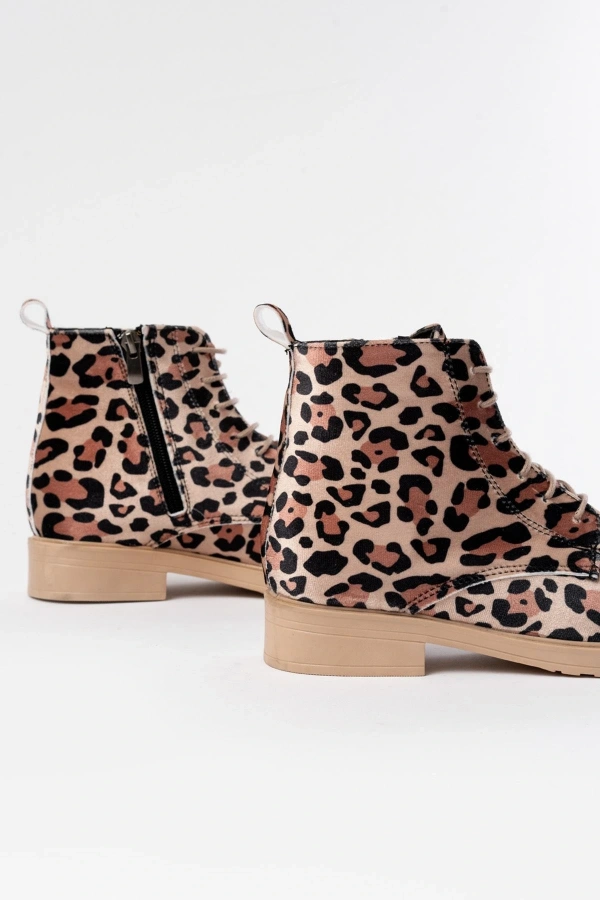 Bidebuvar 165-225 Leopar Bağcıklı Fermuarlı Günlük Kadın Bot
