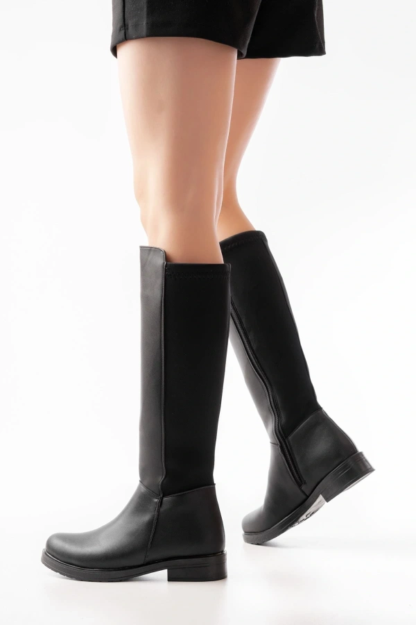 Bidebuvar 165-305 Siyah Arka Streç Fermuarlı Günlük Kadın Çizme