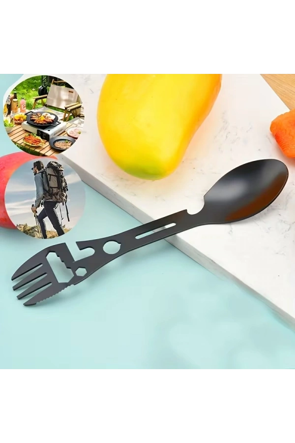 Bidebuvar 2li Paket Taktiksel Spork Kaşık Çatal - 5 Fonksiyonlu - Paslanmaz Çelik