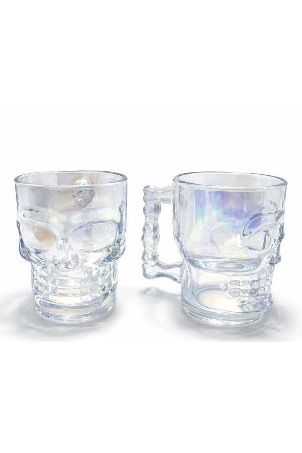 Bidebuvar 2li Şeffaf Cam Kurukafa Kupa Bardak Seti