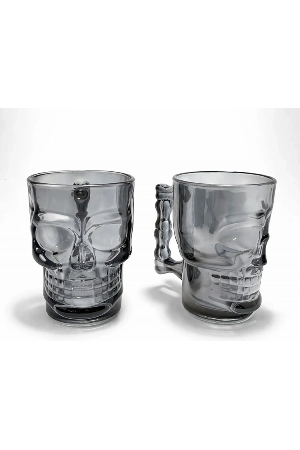 Bidebuvar 2li Siyah Cam Kurukafa Kupa Bardak Seti
