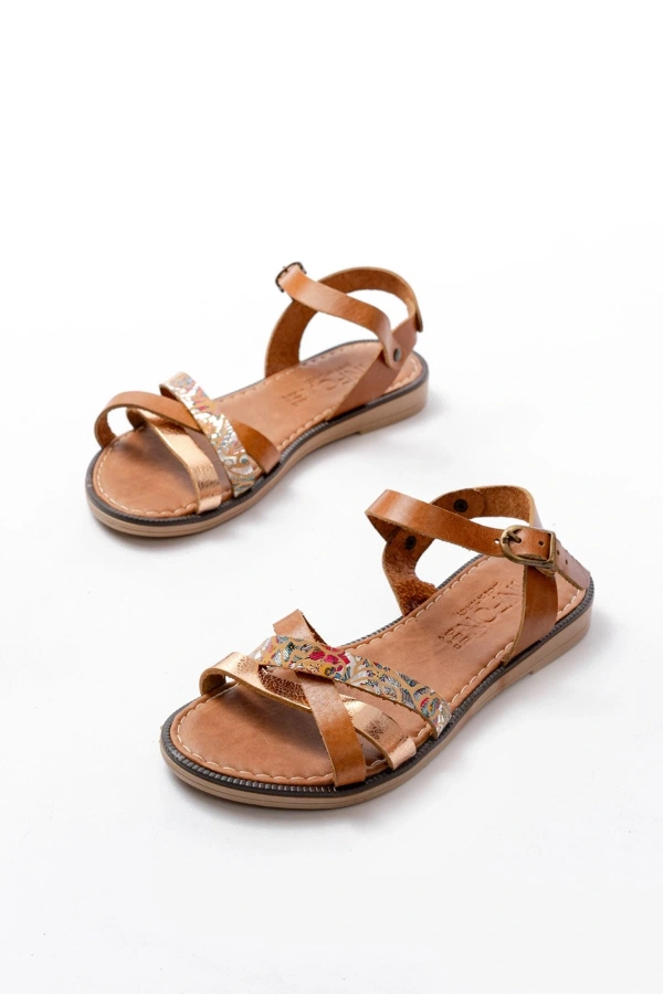 Bidebuvar 205-015 Taba Garni Ortopedik Hakiki Deri Kadın Sandalet