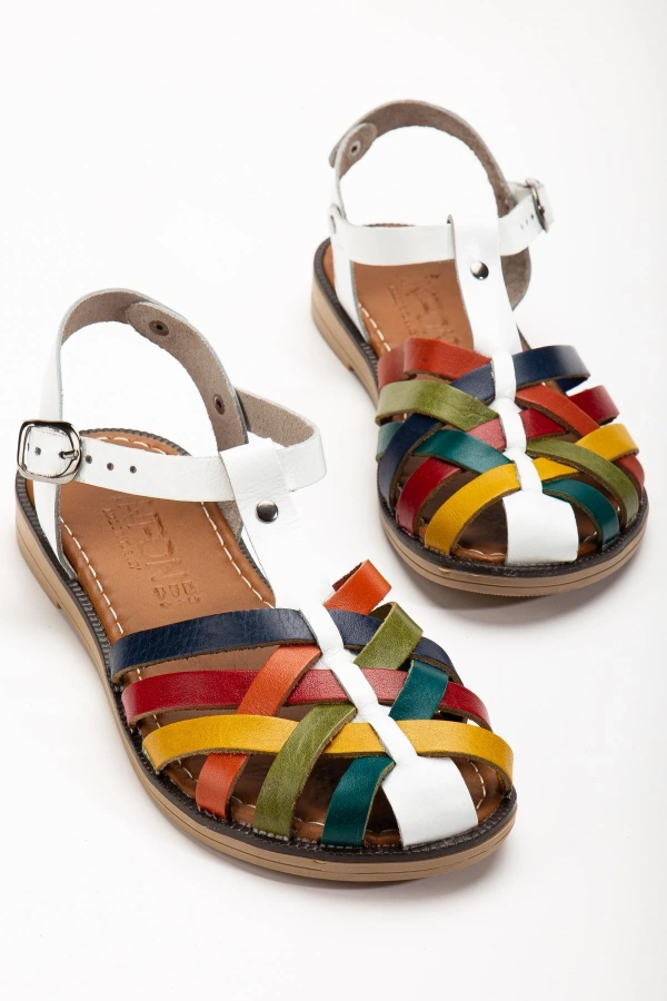 Bidebuvar 205-02 Beyaz Multi Ortopedik Hakiki Deri Kadın Sandalet