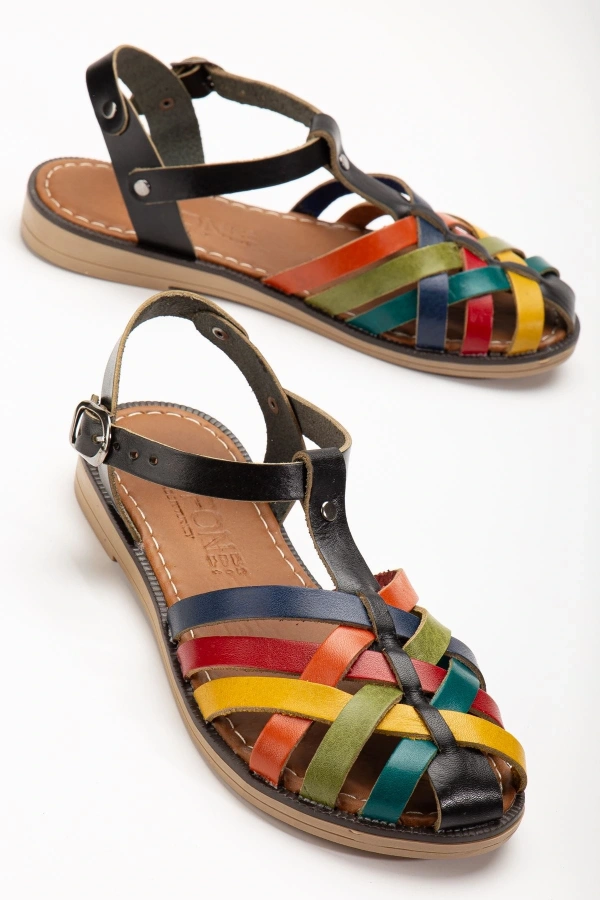 Bidebuvar 205-02 Siyah Multi Ortopedik Hakiki Deri Kadın Sandalet