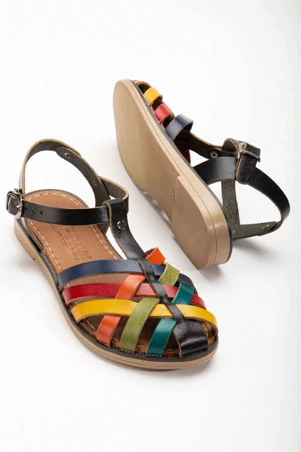 Bidebuvar 205-02 Siyah Multi Ortopedik Hakiki Deri Kadın Sandalet