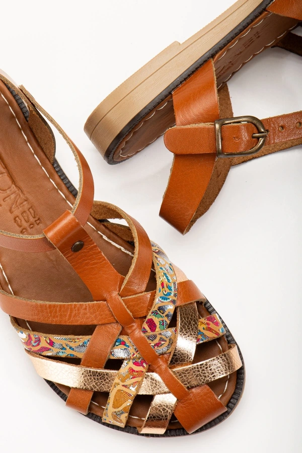 Bidebuvar 205-02 Taba Garni Ortopedik Hakiki Deri Kadın Sandalet