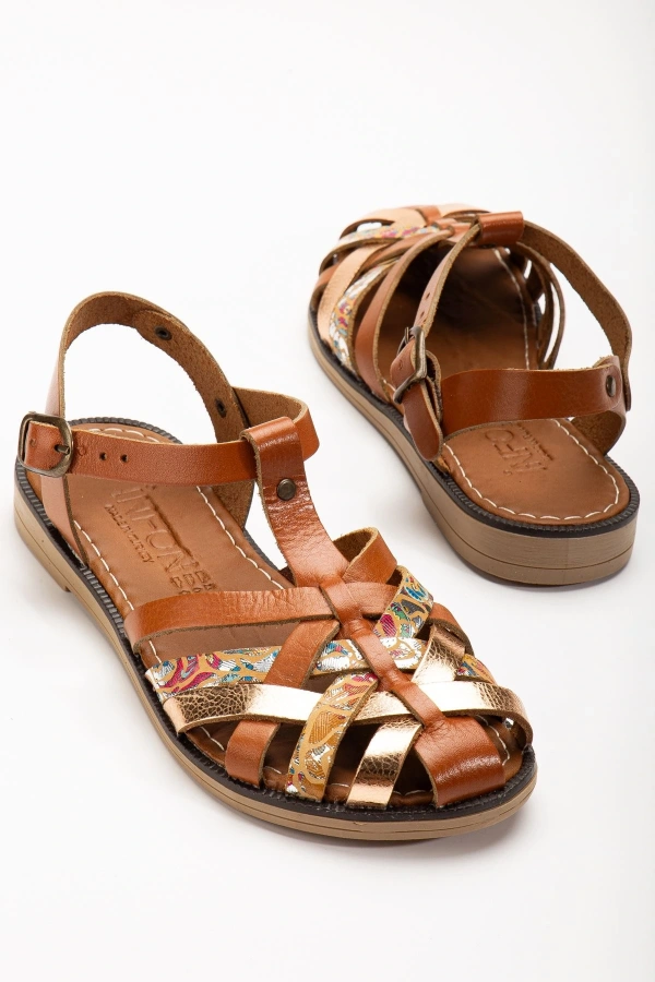 Bidebuvar 205-02 Taba Garni Ortopedik Hakiki Deri Kadın Sandalet