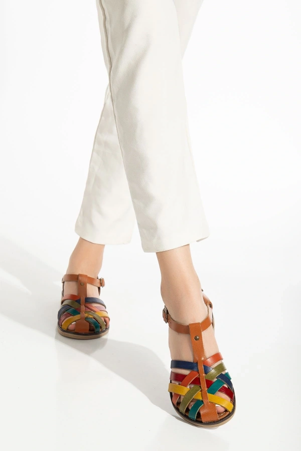 Bidebuvar 205-02 Taba Multi Ortopedik Hakiki Deri Kadın Sandalet