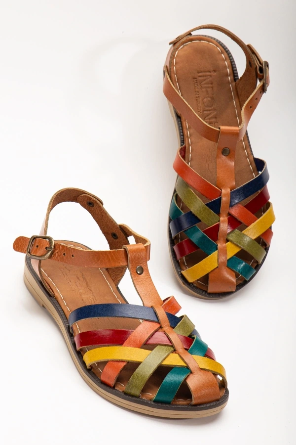 Bidebuvar 205-02 Taba Multi Ortopedik Hakiki Deri Kadın Sandalet