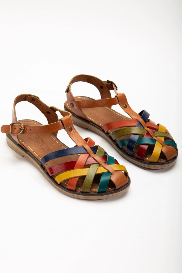 Bidebuvar 205-02 Taba Multi Ortopedik Hakiki Deri Kadın Sandalet