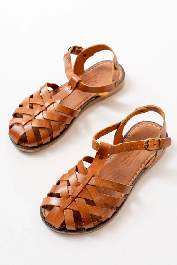 Bidebuvar 205-02 Taba Ortopedik Hakiki Deri Kadın Sandalet