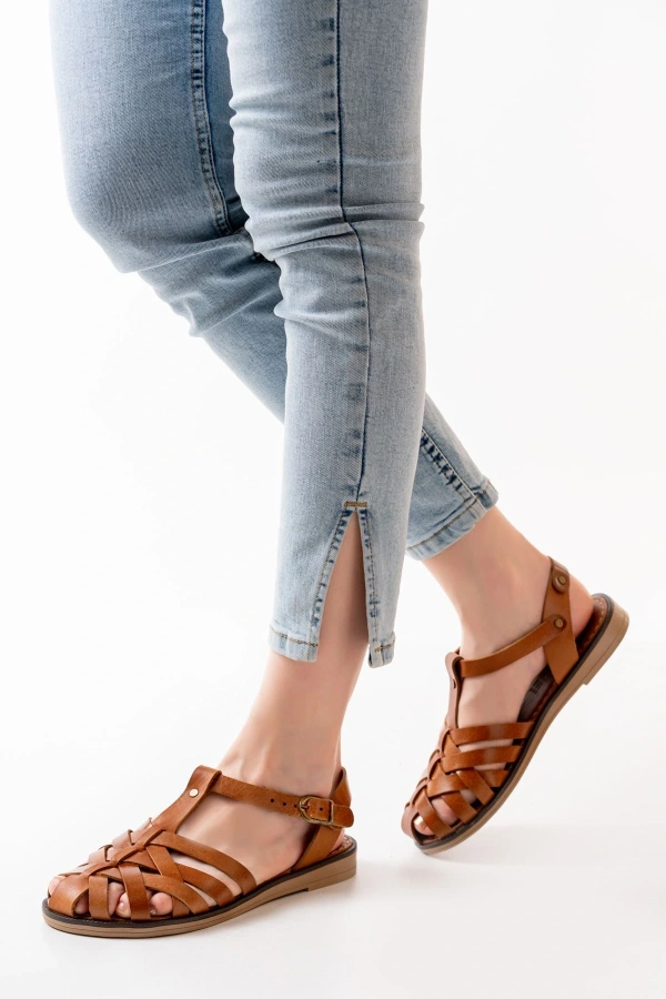 Bidebuvar 205-02 Taba Ortopedik Hakiki Deri Kadın Sandalet