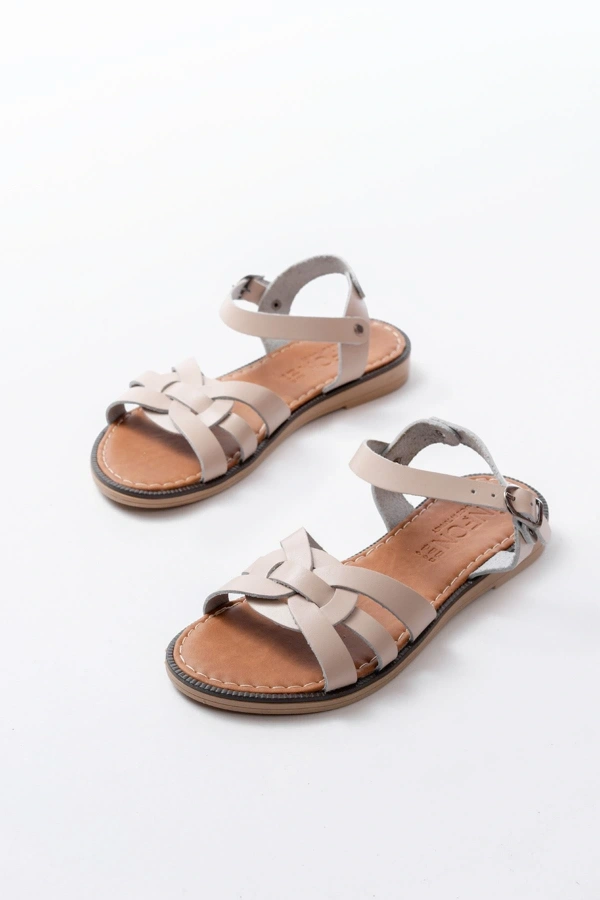 Bidebuvar 205-030 Bej Hakiki Deri Ortopedik Taban Kadın Sandalet