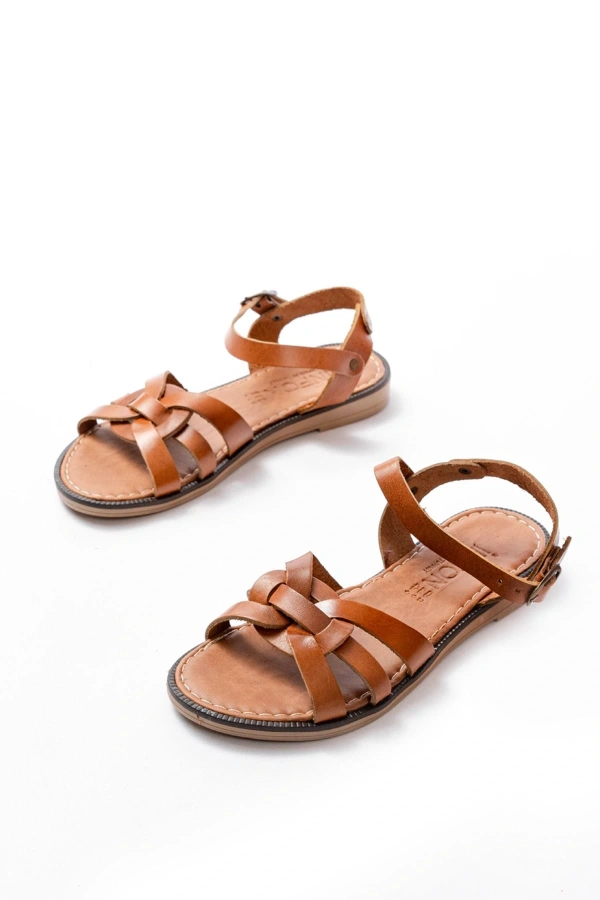 Bidebuvar 205-030 Taba Hakiki Deri Ortopedik Taban Kadın Sandalet