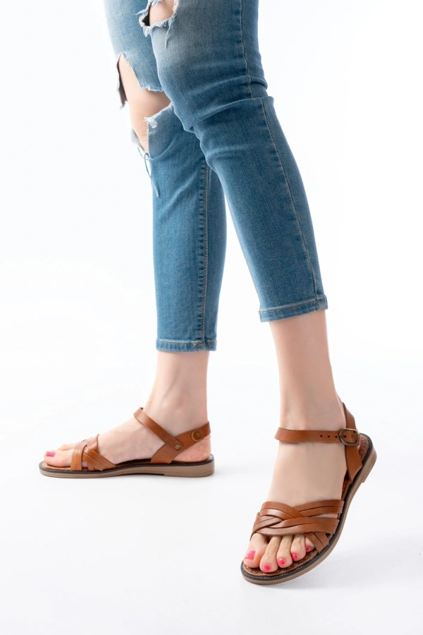 Bidebuvar 205-037 Taba Hakiki Deri Ortopedik Taban Kadın Sandalet