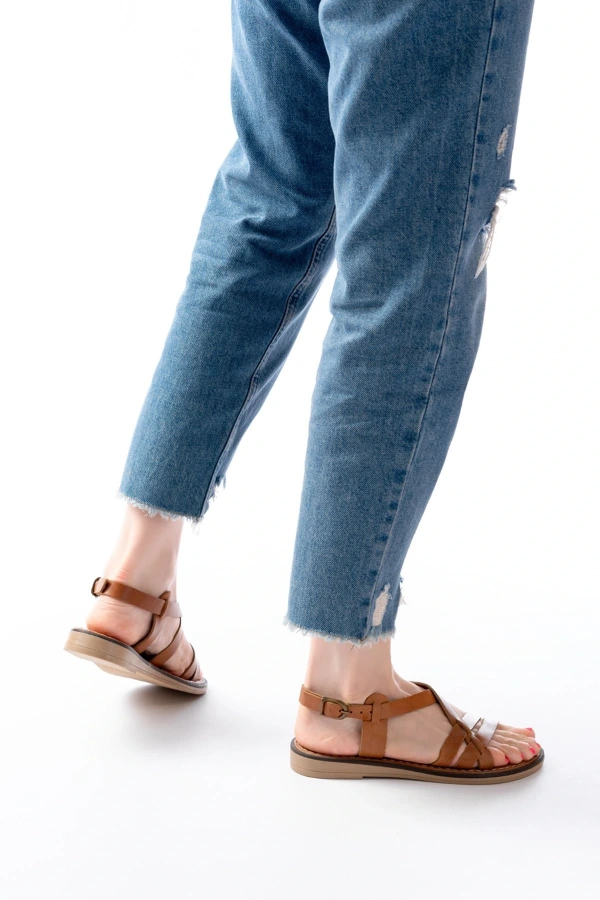 Bidebuvar 205-05 Taba Ortopedik Hakiki Deri Kadın Sandalet