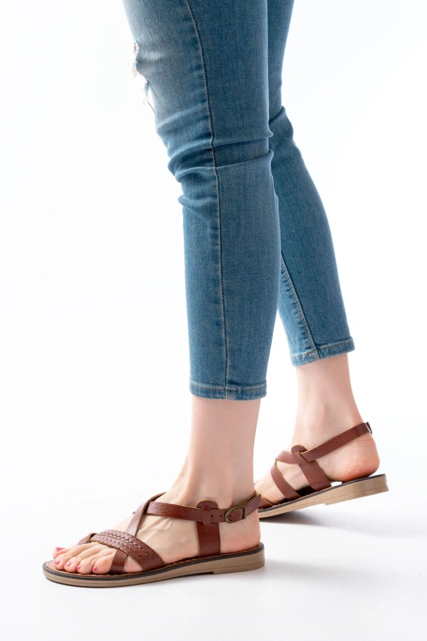 Bidebuvar 205-09 Koyu Kahve Ortopedik Hakiki Deri Kadın Sandalet