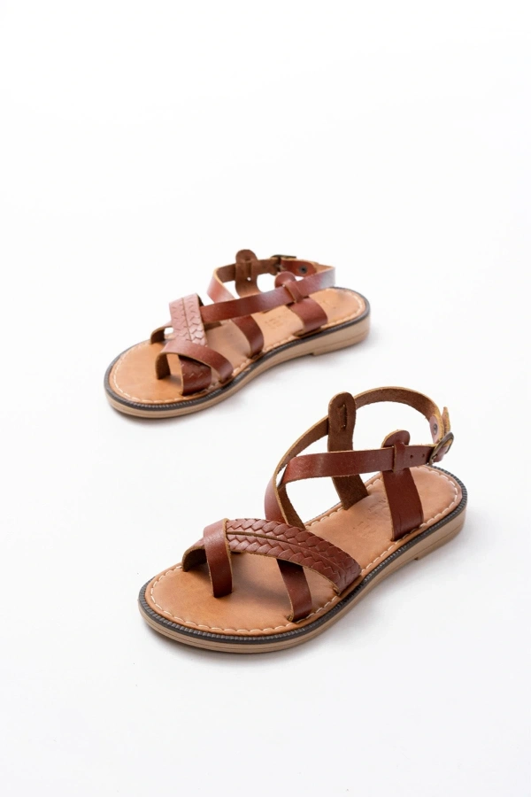 Bidebuvar 205-09 Koyu Kahve Ortopedik Hakiki Deri Kadın Sandalet