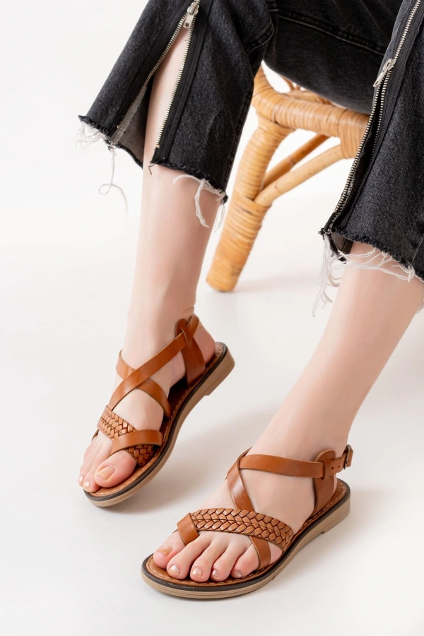 Bidebuvar 205-09 Taba Ortopedik Hakiki Deri Kadın Sandalet