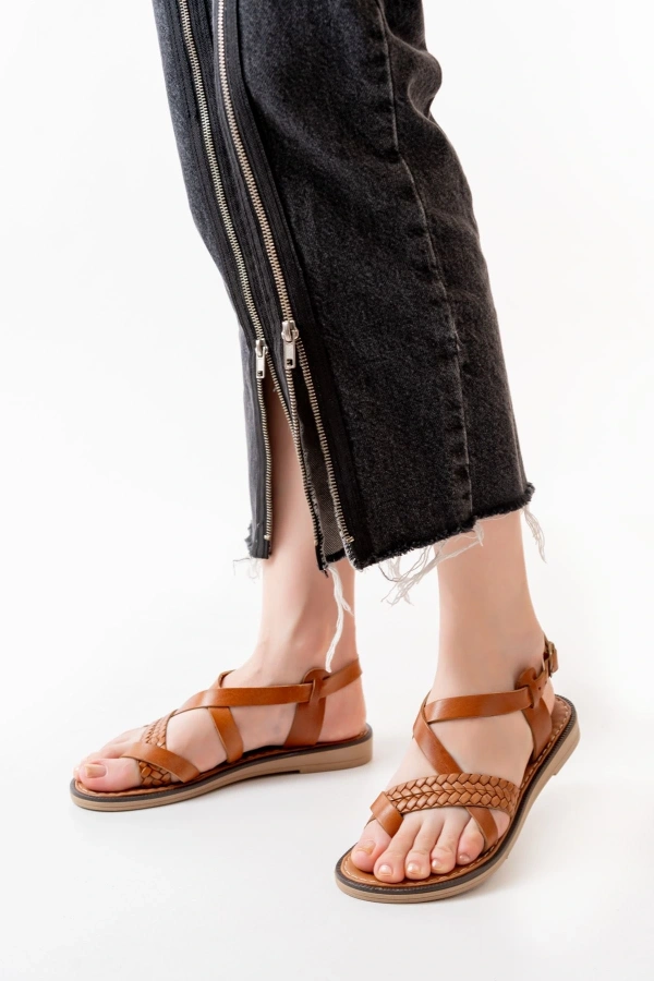 Bidebuvar 205-09 Taba Ortopedik Hakiki Deri Kadın Sandalet