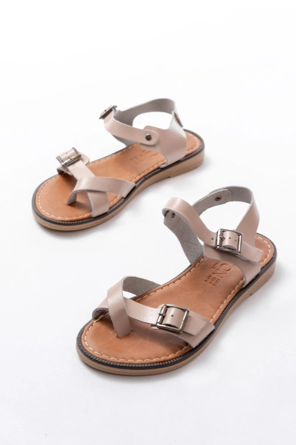 Bidebuvar 205-091 Bej Ortopedik Hakiki Deri Kadın Sandalet