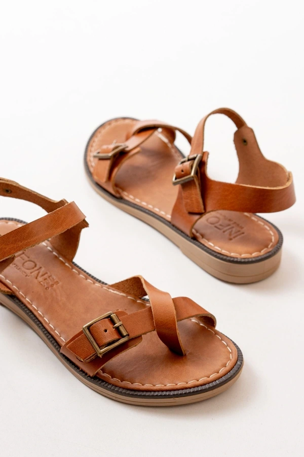 Bidebuvar 205-091 Taba Ortopedik Hakiki Deri Kadın Sandalet