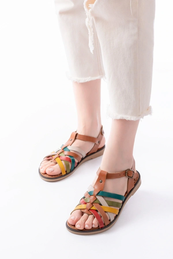 Bidebuvar 205-208 Multi Hakiki Deri Ortopedik Taban Kadın Sandalet