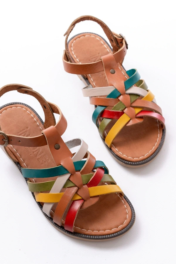 Bidebuvar 205-208 Multi Hakiki Deri Ortopedik Taban Kadın Sandalet