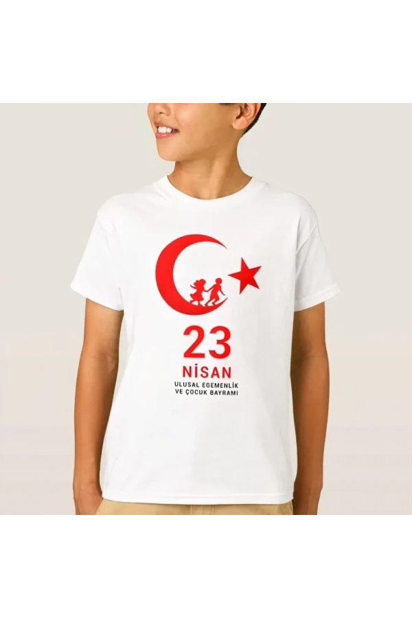 Bidebuvar 23 Nisan Çocuk Bayramı Baskılı Özel T-shirt - Beyaz
