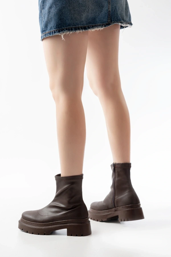 Bidebuvar 236-2011 Kahve Streç Fermuarlı Günlük Kadın Bot