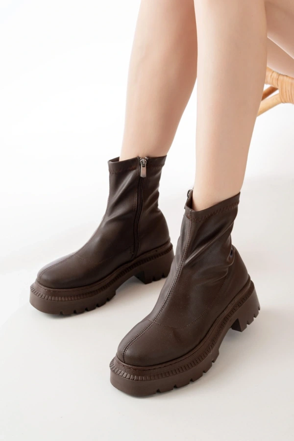 Bidebuvar 236-2011 Kahve Streç Fermuarlı Günlük Kadın Bot