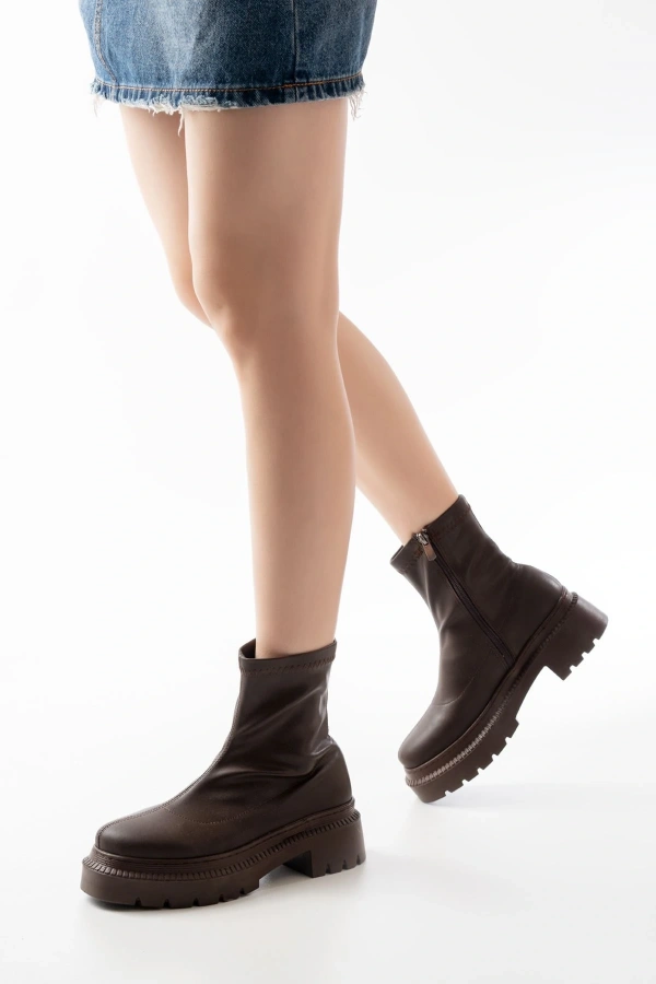 Bidebuvar 236-2011 Kahve Streç Fermuarlı Günlük Kadın Bot