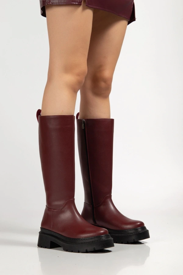 Bidebuvar 236-340 Bordo Fermuarlı Günlük Kadın Çizme