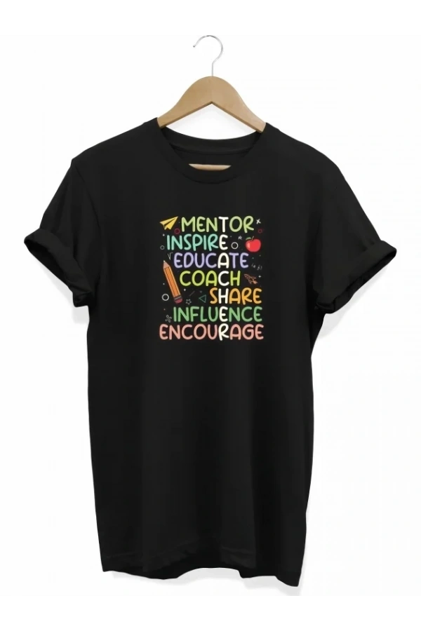 Bidebuvar 24 Kasım Öğretmenler Günü Hediye Temalı Oversize Bisiklet Yaka T-shirt - Siyah