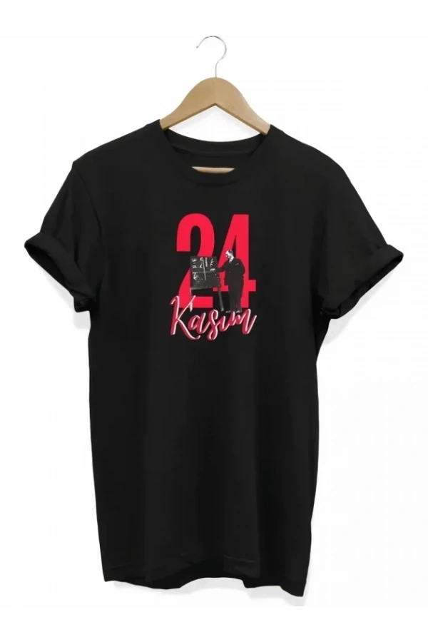 Bidebuvar 24 Kasım Öğretmenler Günü Öğretmen Hediyesi Baskılı Oversize T-shirt - Siyah