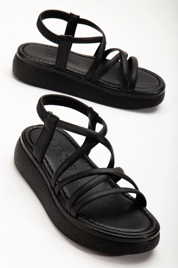 Bidebuvar 24413-841 Siyah Dolgu Topuk Kadın Sandalet