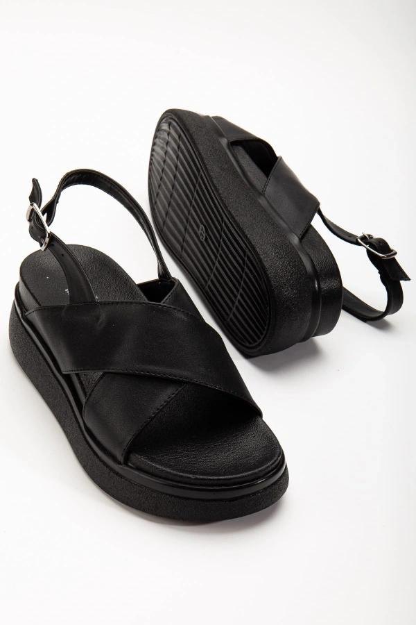 Bidebuvar 24422-1164 Siyah Dolgu Topuk Kadın Sandalet