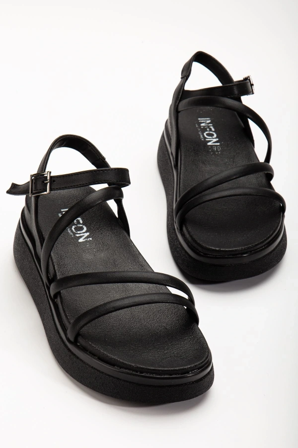 Bidebuvar 24422-844 Siyah Dolgu Topuk Kadın Sandalet